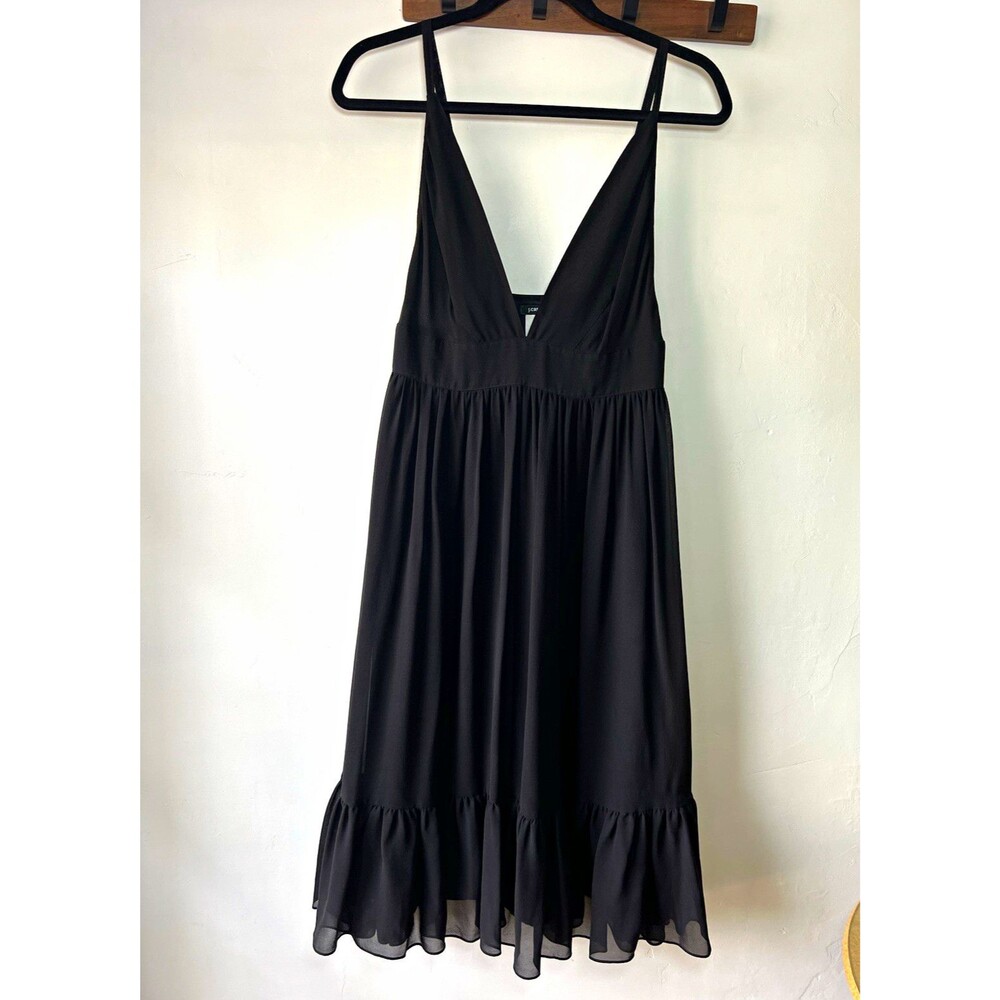 J.CREW Black Silk Chiffon Midi Slip Dress V-Neck Spaghetti Straps Lined 6